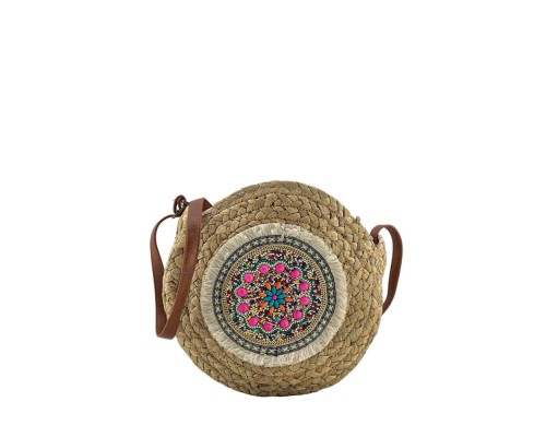 Bolso Bandolera Redondo Rafia Abalorios